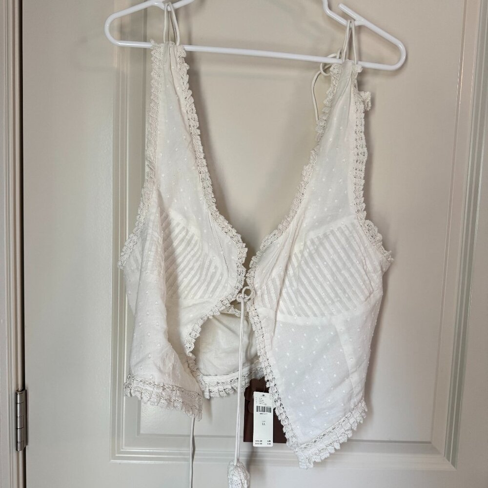 Free People tie front crop top with rosette straps. Size XL, NWT